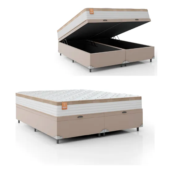 Cama Box Baú Colchão King Molas Ensacadas Real Bege/branco