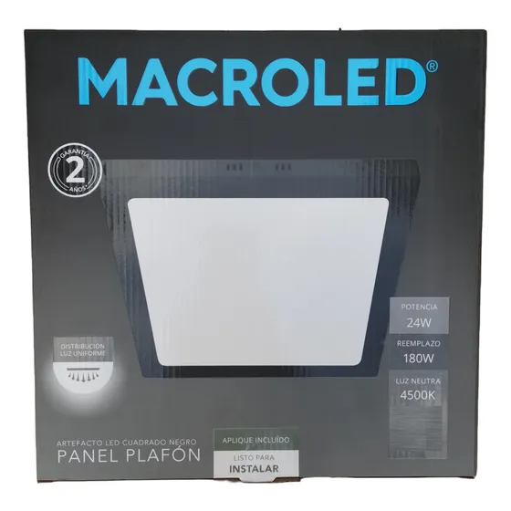 Panel Plafón Led 24w Aplicar Cuadrado Negro Macroled 4500k Color Negro Neutro