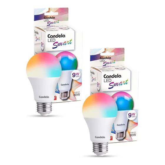 Pack X2 Lampara Led Inteligente Rgb 9w Candela Smart Colores Luz Rgb Multicolor