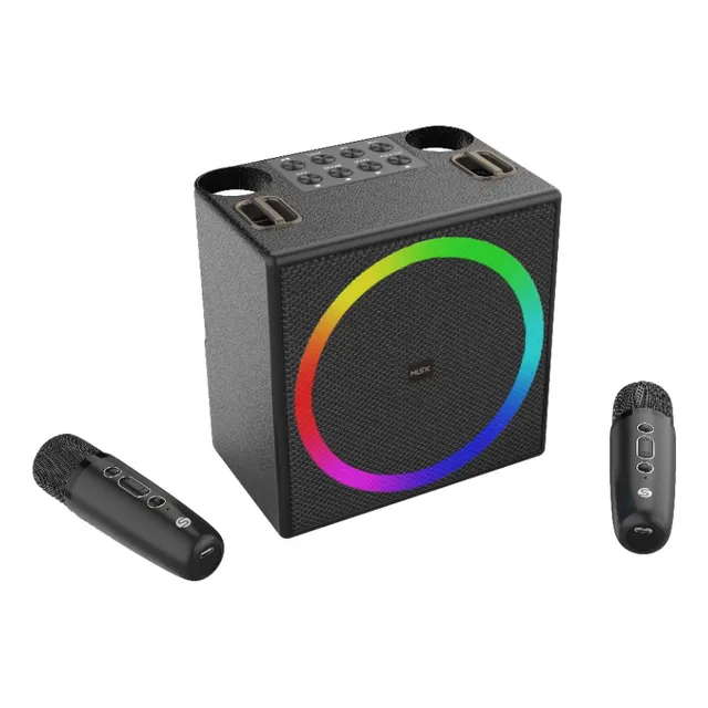Misik - Bocina Bluetooth Karaoke - 2 Microfonos- Sd, Fm, Aux Color Negro