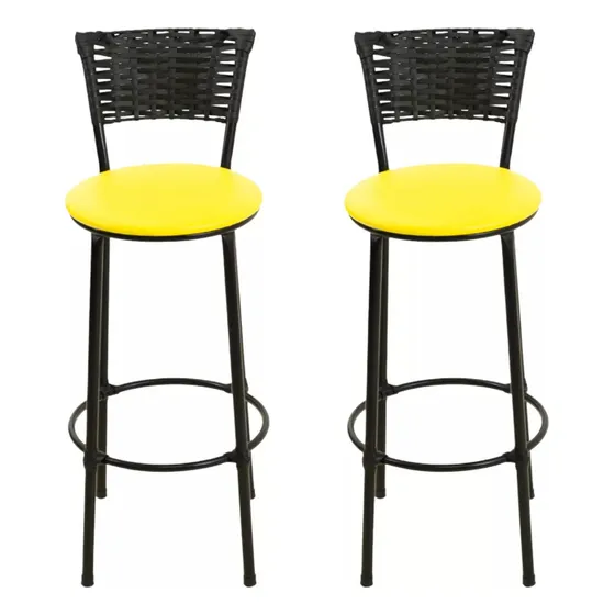 Banqueta Espaço Junco Banco Alto cor amarelo com acabamento preto do 93cm do alto x 2u