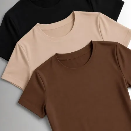 Foto de Kit 3 Camisetas Manga Curta Blusas Femininas Baby Look Comfy Preto+marrom+nude G
