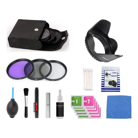 Kit Filtros Uv Cpl Fld 49mm + Parasol + Kit Limpieza