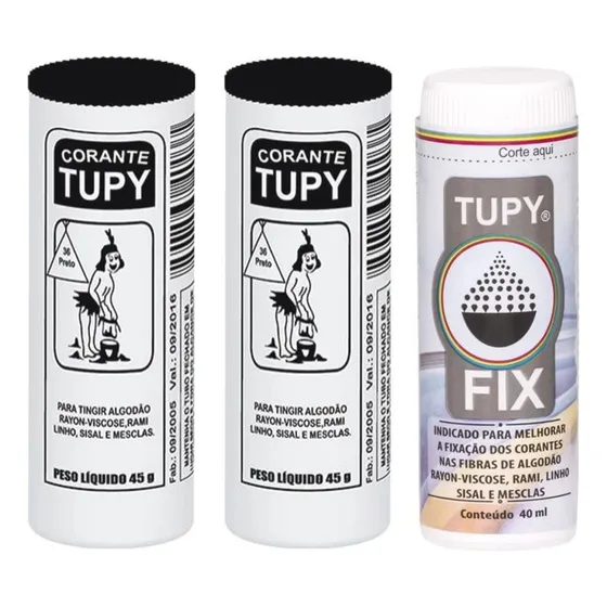 Kit 2 Corante Tupy Tinta Tintura Tingir Roupa + Fixador Tupy