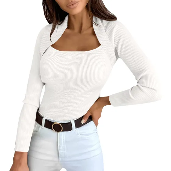 Sueter Primavera Otoño Top Manga Larga Para Mujer Blusa Tops