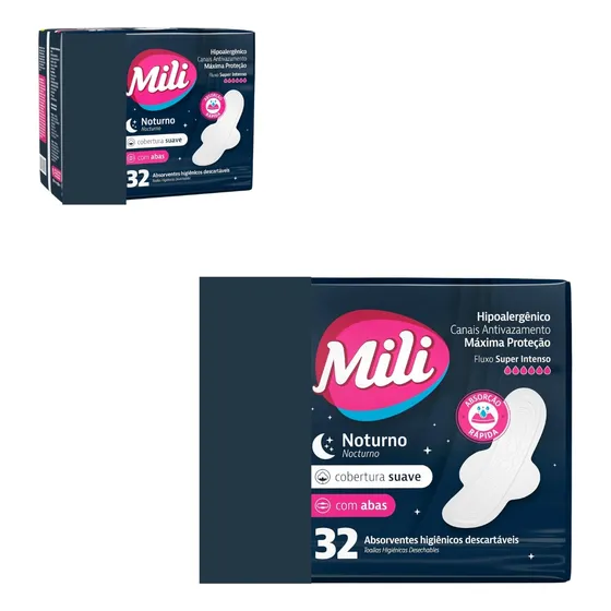 Absorvente Noturno Cobertura Suave Com Abas 32un Mili