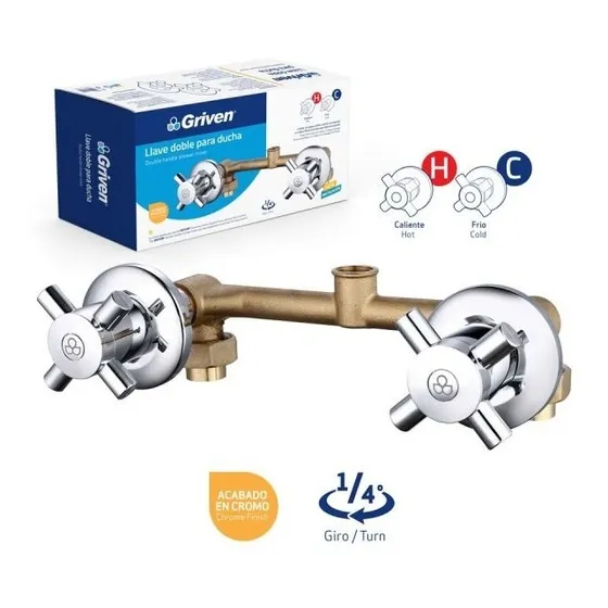Llave De Ducha Doble Grifo Bronce Griven 