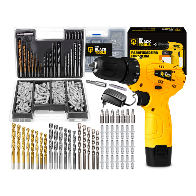 Parafusadeira Furadeira 3/8 A Bateria Tb12a The Black Tools Jogo Brocas E Buchas 300 Peças Parafusadeira Furadeira 3/8 A Bateria Tb12a The Black Tools Jogo Brocas E Buchas 300 Peças