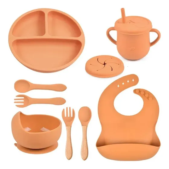 Set De Alimentación 9 Piezas Silicona Para Bebes Y Niños