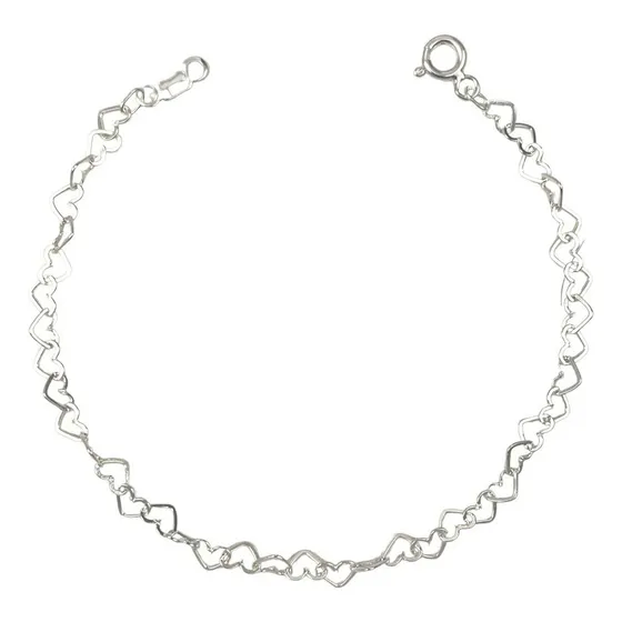 Pulsera Corazones Huecos Joyaris Amor Amistad Plata 925 Color Plateado 18 Cm