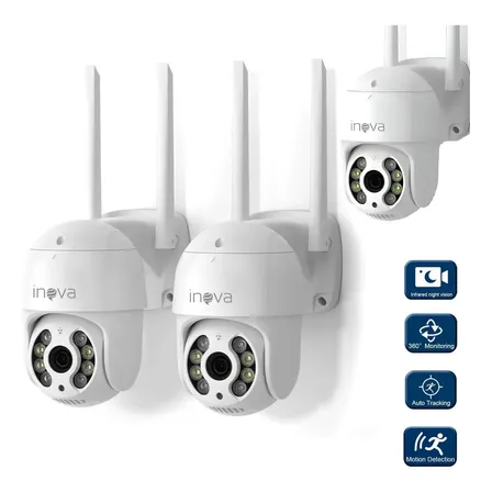 Kit 3 Câmera Segurança Externa Ip Wi-fi Inteligente Com Alarme, 360° Full Hd Ptz Visão Noturna Colorida Rastreamento Humanóide Áudio Bidirecional Ip66 À Prova D'água E À Prova De Poeira Yoosee/ICSEE