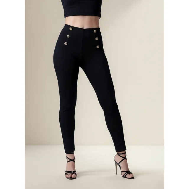 Malla Botones Dama Vestir Moda Casual Leggins Cintura Alta