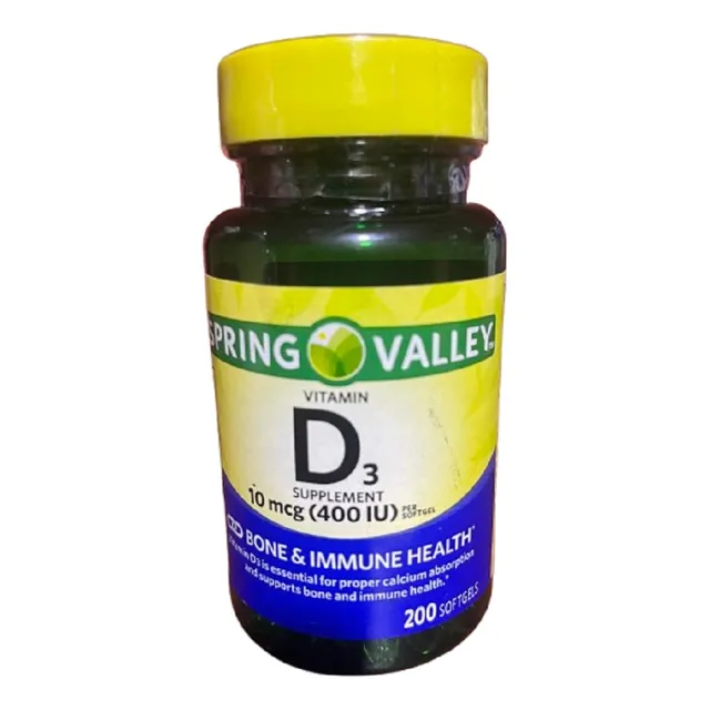 D3 Vitamin  10mcg (400iu) 200softgels  Spring Valley Sin Sabor