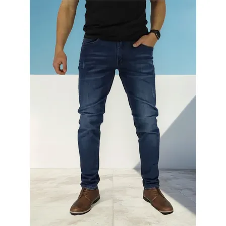 Jeans Mosaico Elasticados Para Hombres Slim Fit Color: Azul