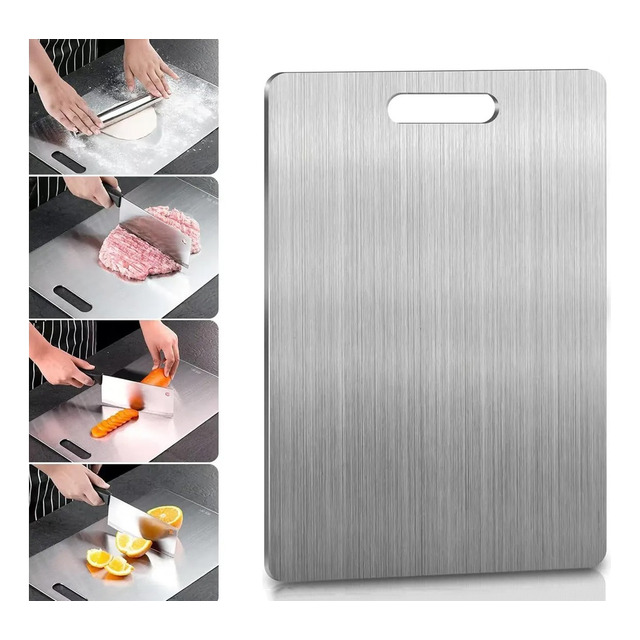 Tábua De Corte Para Cozinha Taboa Carne 46cm Aço Inox 316 Geométrico Prateado Tábua De Corte Para Cozinha Taboa Carne 46cm Aço Inox 316 Geométrico Prateado
