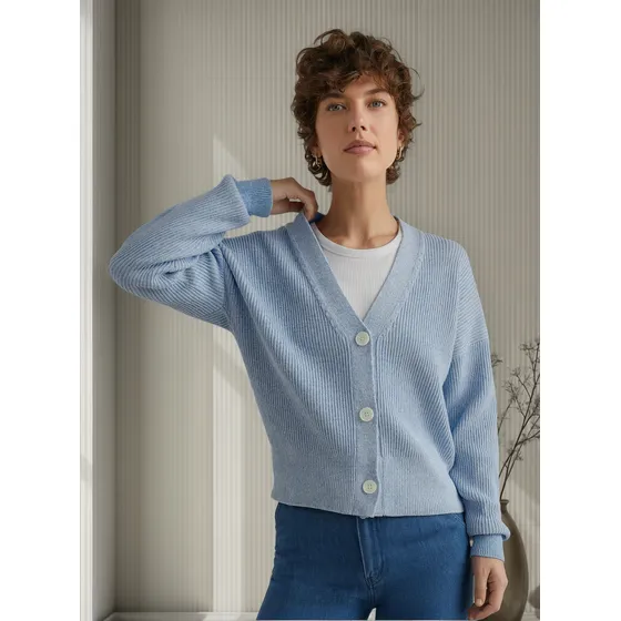 Cárdigan De Corte Cropped Y Amplio Celeste Tommy Hilfiger