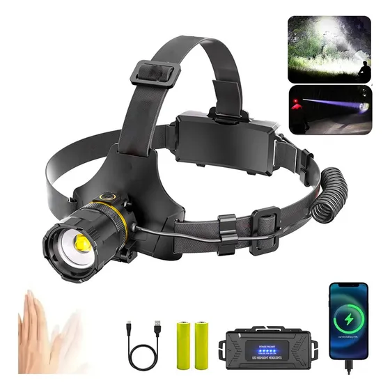 Lámpara Frontal Para Mineros Recargable Con Zoom Led Sensor