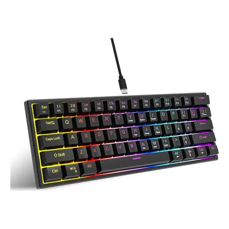 Teclado Gamer Mecânico Switch Azul 60% Com Fio Usb Rgb Kunp Preto Português Brasil