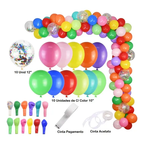 Arco De 100 Globos Perlados Con Confetti + Cintas Decoracion