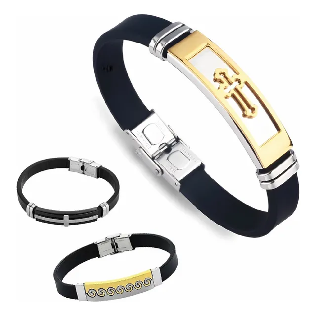 Pulseras Cuero Esclavas Caballero Acero Goma