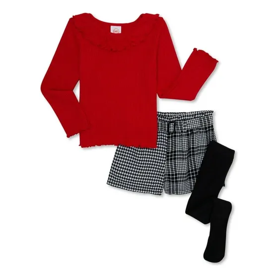 Set 3 Piezas Niña Sueter + Short De Cuadros + Medias