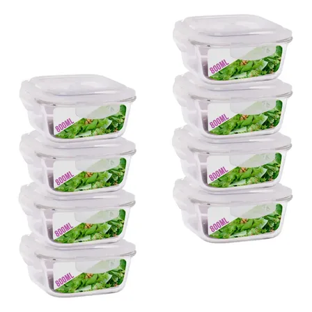 Kit 8 Potes 800ml De Vidro Marmita Tampa Hermetico Não Vaza Sortido