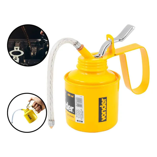 Almotolia Metálica Com Bico Flexível Bomba P/ Óleo 250ml 