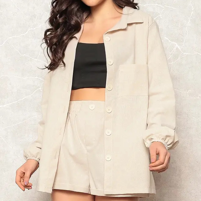 Conjunto Linho Feminino Camisa E Short Linha Premium