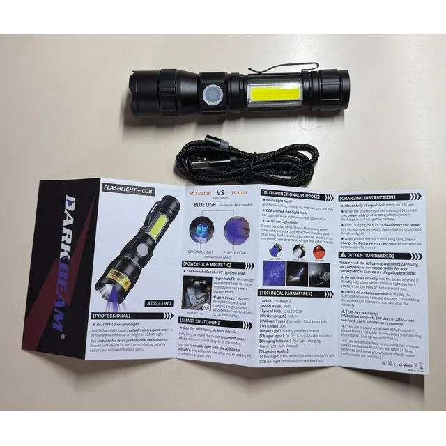 Linterna Darkbeam 3-1, Luz Blanca-roja, 1200 Lm, Uv 365 Nm,