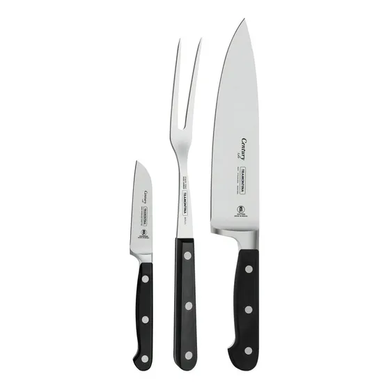 Jogo De 3 Facas Churrasco Century Preto Tramontina 24099038