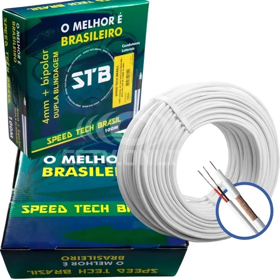 Cabo Coaxial Cftv Câmeras Segurança Dupla Blindagem 80% 100m Speed Tech Brasil