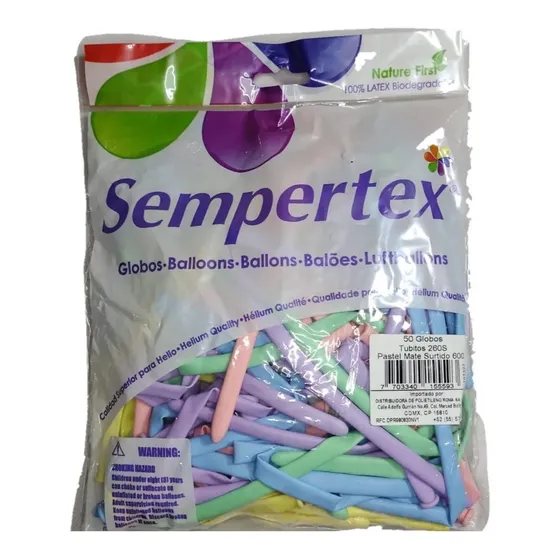 100 Globos Salchicha Zeppelin #260 Colores Pastel Sempertex 