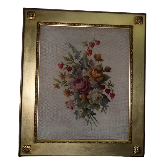 237- Cuadro En Macrame Con Doble Marco Ramo Floral 65x55 Cm
