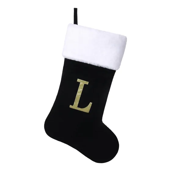 Calcetín Navidad Personalizado Negro Puño Peluche Suave 50cm