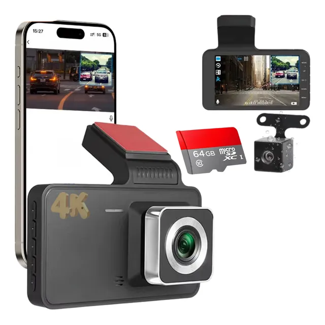 Câmera Veicular Wifi Dvr Lente Dupla 4k+ Versão Noturna 64gb