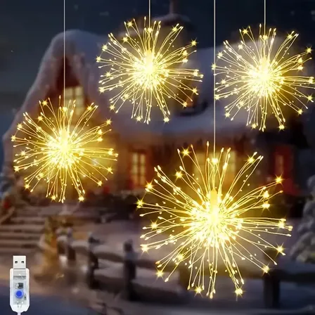 Luzes De Led Usb Fogos De Artifício 4 Ramos Warm White 5v