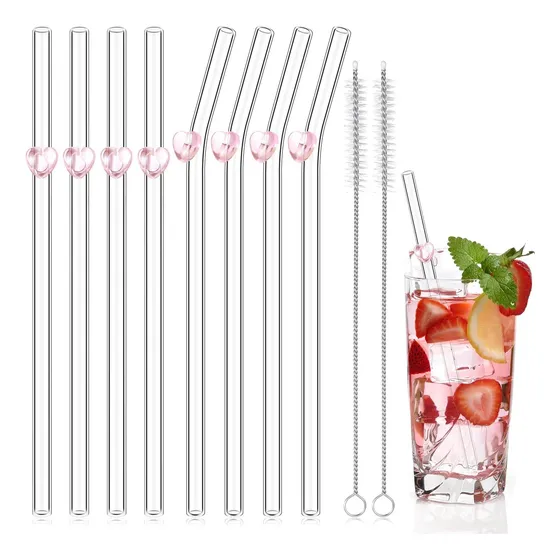 Yinkin 8 Pcs Pajitas De Vidrio Reutilizable Paja De Vidrio 8