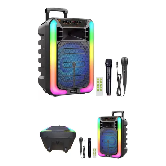 Parlante A Bateria Recargable Portatil 15 Pulgadas Karaoke Color Negro