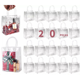 20 Sacolas De Presente Com Alça Transparente Para Festas 20 Sacolas De Presente Com Alça Transparente Para Festas