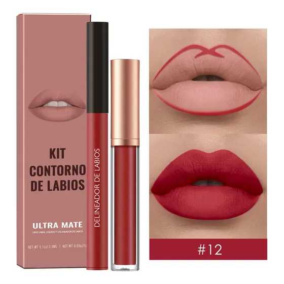 Labiales Lip Liner Lip Glaze Juego Antiadherente De 2 Piezas