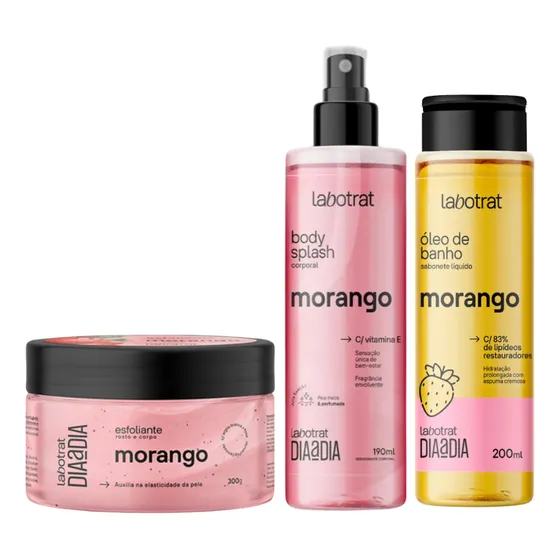 Labotrat Morango Esfoliante 300ml+ Body Splash + Óleo Banho