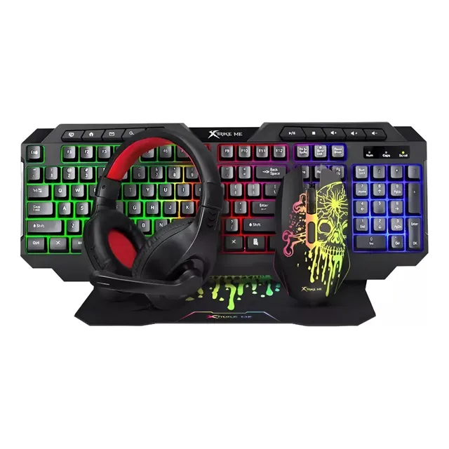 Combo Gamer 4 En 1 Xtrike Me Mouse Teclado Mouse Pad Auriculares Cmx-415