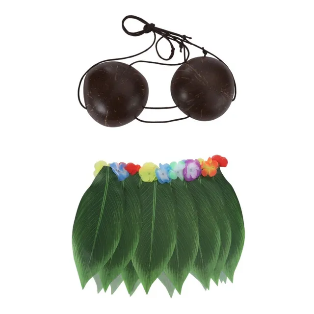 Disfraz Hawaiano Cocos + Pollera Hojas Hula Palmera Corpiño