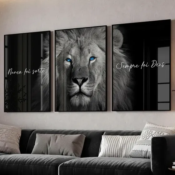 Quadro Decorativo Sala Nunca Foi Sorte Sempre Foi Deus Leão
