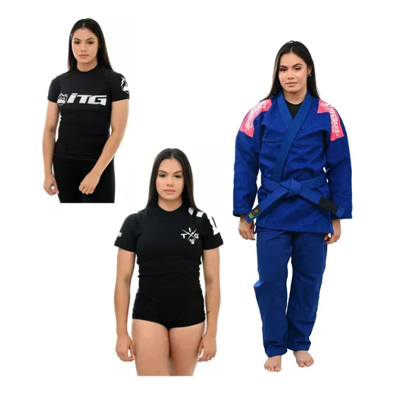 Kimono Jiu Jitsu Feminino Trançado + Rash Guards + Body Bjj