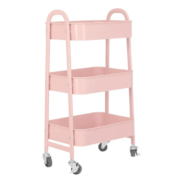 Carrito Organizador Multiusos 3 Niveles Con 360 Metal Ruedas Color Rosa 1