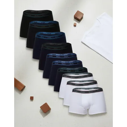 Kit Com 10 Cuecas Boxer Masculino Mash Preto/ Azul Marinho / Branco Liso M