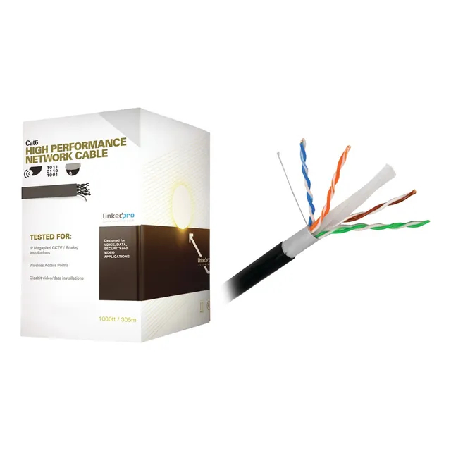 Cable Cat6+ Cal 23 Intemperie Gel Doble Chaqueta Negro 305m