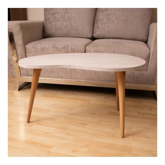 Mesa De Centro Riñón Color Niebla Con Patas Capirona