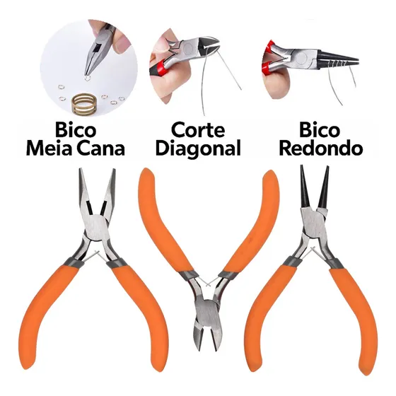 Guilbren Kit 3 Alicates Bico Redondo Corte Diagonal Meia Cana Bijuteria Eletrônicos